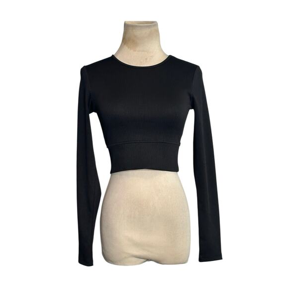 H&M divided black ribbed long sleeves fitted knit top size S - Picture 1 of 9